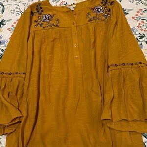 Cato Mustard Embroidered Blouse